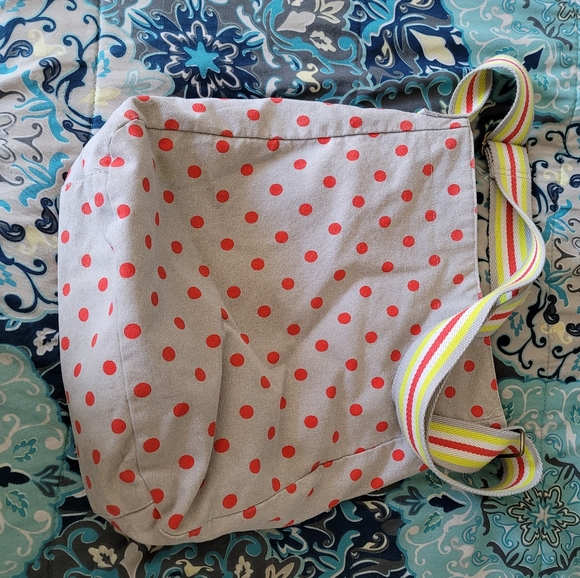 Gap crossbody tan/gray with orange polka dot large beach bag - Picture 1 of 12